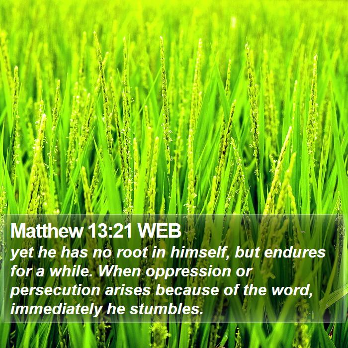 Matthew 13:21 WEB Bible Study